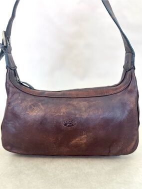 VTG Katana Brown Distressed Leather Shoulder Bag Hobo